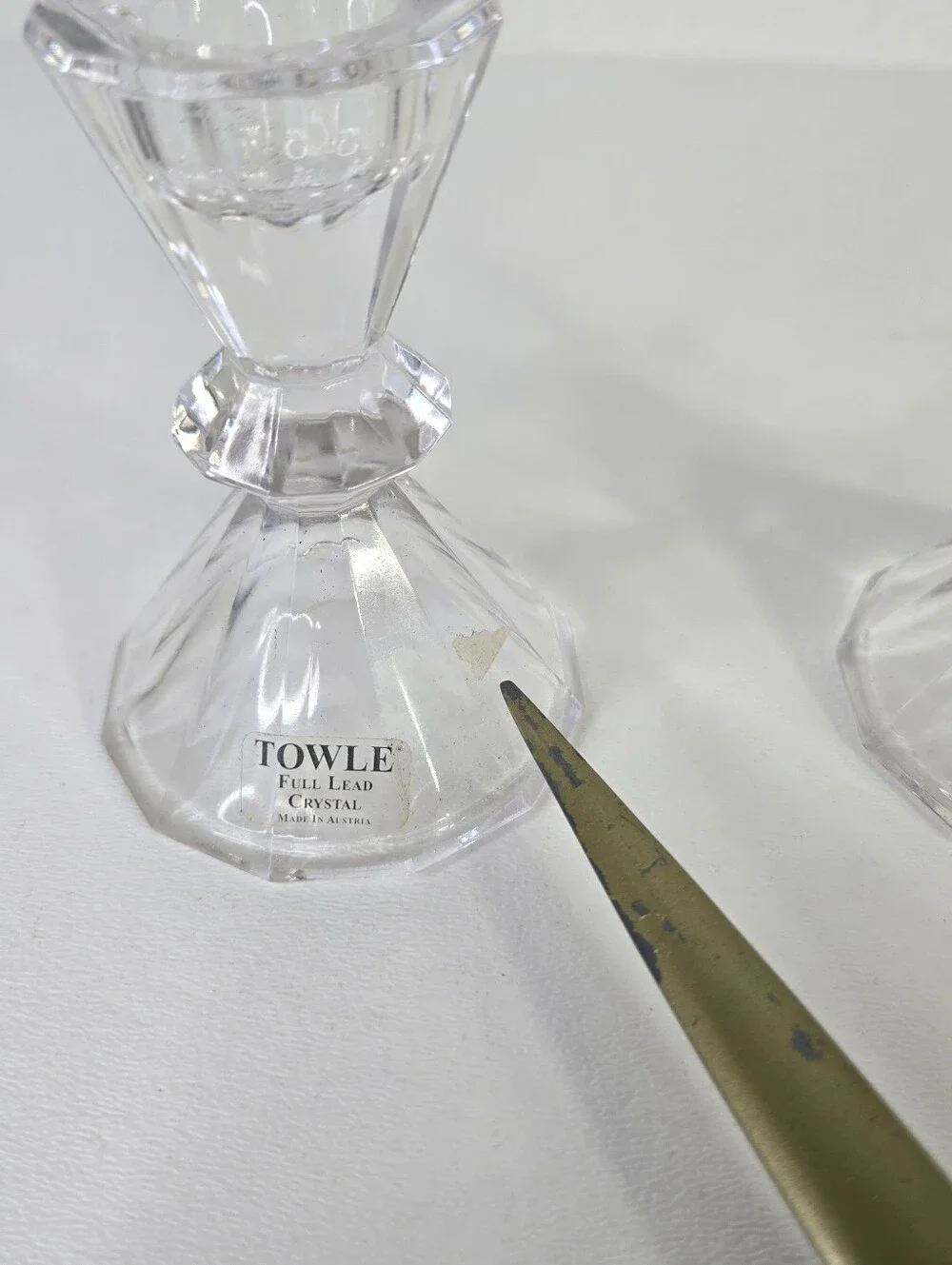 Towle‎ Pair Crystal Candlesticks Facet Diamond Cut Made In Austria Art Deco Vtg